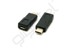 Töltő adapter (microUSB aljzat - Type-C) FEKETE